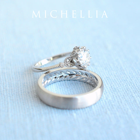 [Evanthe] Vintage Floral Engagement Ring in Diamond / Moissanite Women's Ring michelliafinejewelry   