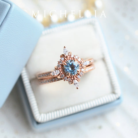 [Astrid] Art Deco Petite Engagement Ring in Aquamarine Women's Ring michelliafinejewelry   