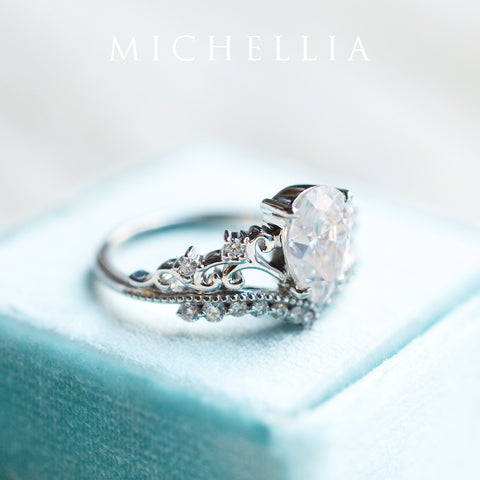 [Francesca] Heirloom Crown Pear Cut Engagement Ring in Diamond / Moissanite Women's Ring michelliafinejewelry   