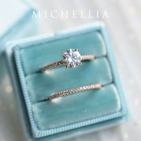 [Celia] Modern Classic Hidden Halo Solitaire Engagement Ring in Diamond / Moissanite Women's Ring michelliafinejewelry   