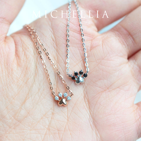 [Beans] Dog & Cat Paw Diamond Necklace Necklace michelliafinejewelry   