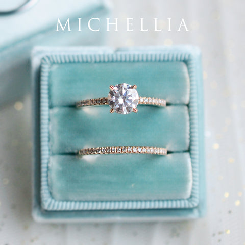 [Celia] Modern Classic Hidden Halo Solitaire Engagement Ring in Diamond / Moissanite Women's Ring michelliafinejewelry   