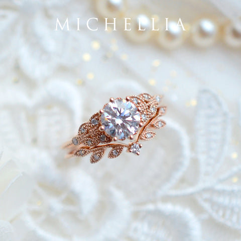 [Kerensa] Classic Floral Engagement Ring in Diamond / Moissanite Women's Ring michelliafinejewelry   