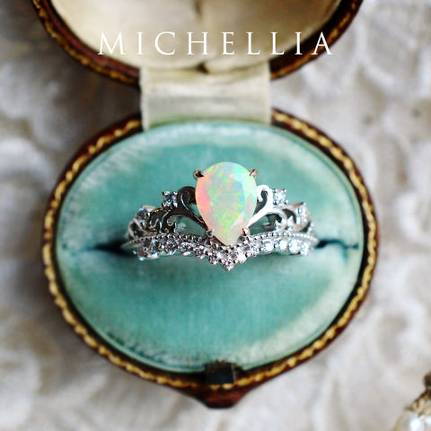 [Francesca] Heirloom Crown Pear Engagement Engagement Ring in Opal Women's Ring michelliafinejewelry   