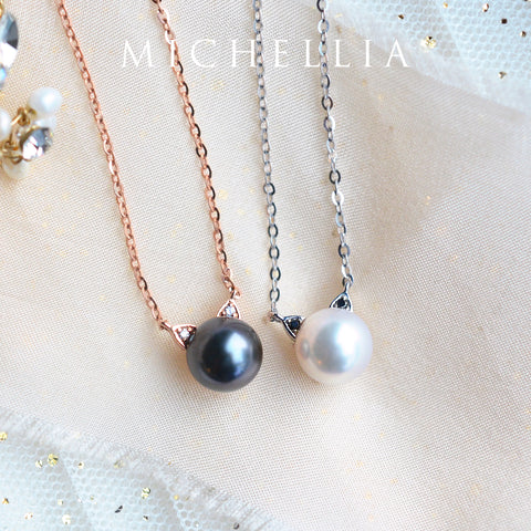 [Magic] Black Pearl and Diamond Cat Necklace Necklace michelliafinejewelry   