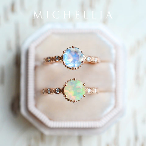 [Evelyn] Vintage Classic Crown Engagement Ring in Aquamarine Women's Ring michelliafinejewelry