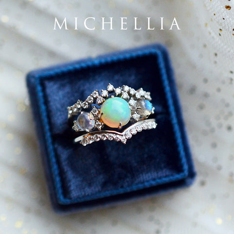 [Celestine] Interstellar Three Stone Ring in Sunstone, Moonstone, and Labradorite Women's Ring michelliafinejewelry