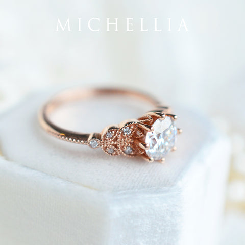 [Kerensa] Classic Floral Engagement Ring in Aquamarine Women's Ring michelliafinejewelry