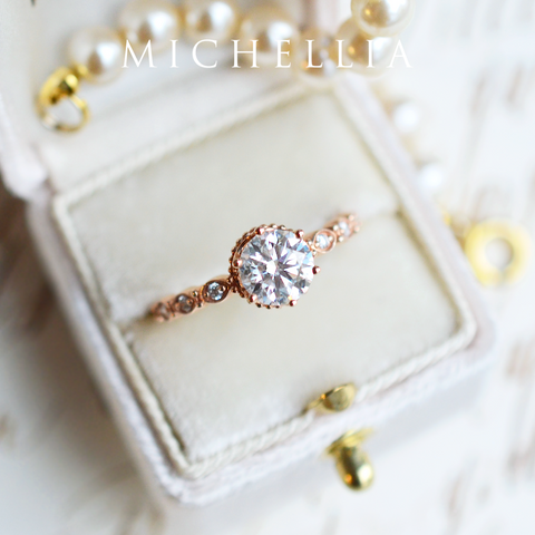 [Evelyn] Vintage Classic Crown Engagement Ring in Morganite Women's Ring michelliafinejewelry
