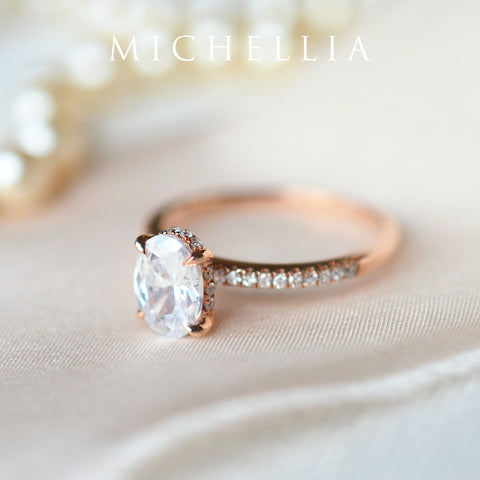[Elaine] Classic Oval Solitaire Engagement Ring with Hidden Halo in Diamond / Moissanite Women's Ring michelliafinejewelry   