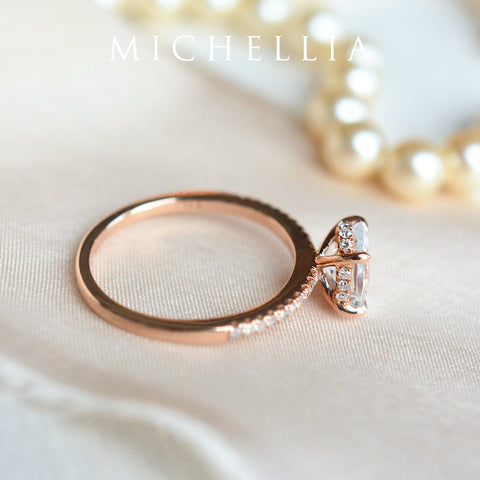 [Elaine] Classic Oval Solitaire Engagement Ring with Hidden Halo in Diamond / Moissanite Women's Ring michelliafinejewelry   