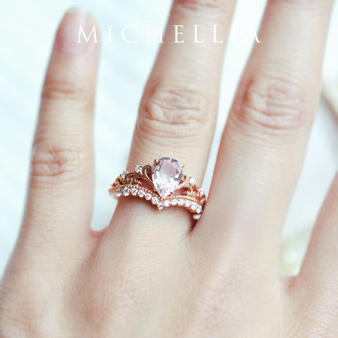 [Francesca] Heirloom Crown Pear Engagement Ring in Morganite Women's Ring michelliafinejewelry   