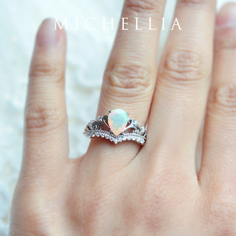 [Francesca] Heirloom Crown Pear Engagement Engagement Ring in Opal Women's Ring michelliafinejewelry   