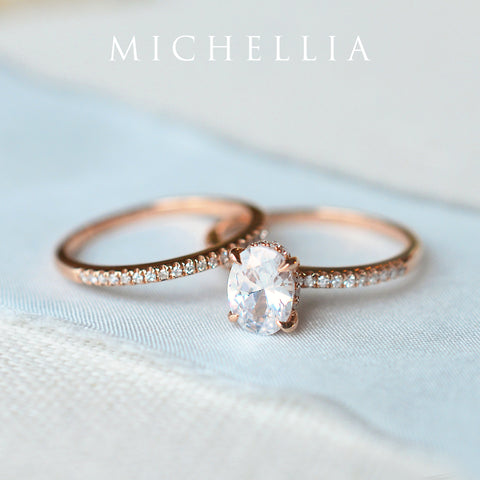 [Elaine] Classic Oval Solitaire Engagement Ring with Hidden Halo in Diamond / Moissanite Women's Ring michelliafinejewelry   