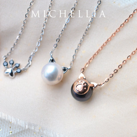 [Magic] Black Pearl and Diamond Cat Necklace Necklace michelliafinejewelry   