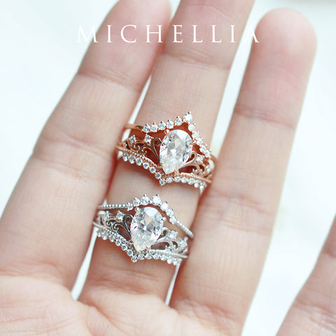 [Francesca] Heirloom Crown Pear Cut Engagement Ring in Diamond / Moissanite Women's Ring michelliafinejewelry   