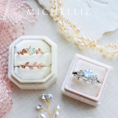 [Dahlia] Petite Floral Engagement Ring in Moonstone Women's Ring michelliafinejewelry   