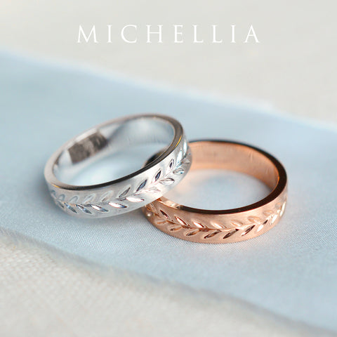 [Oliver] Men's Engraved Laurel Leaf Band Men's Band Michellia Fine Jewelry   