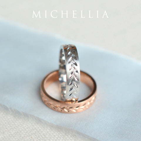 [Oliver] Men's Engraved Laurel Leaf Band Men's Band Michellia Fine Jewelry   