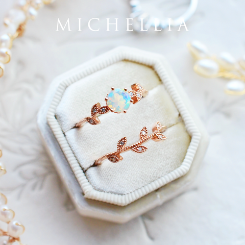 [Dahlia] Petite Floral Engagement Ring in Opal Women's Ring michelliafinejewelry   