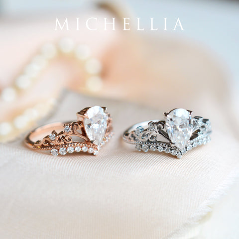 [Francesca] Heirloom Crown Pear Engagement Ring in Moonstone Women's Ring michelliafinejewelry   