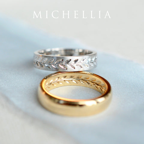 [Oliver] Men's Engraved Laurel Leaf Band Men's Band Michellia Fine Jewelry   