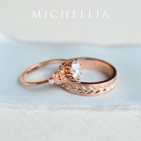 [Oliver] Men's Engraved Laurel Leaf Band Men's Band Michellia Fine Jewelry   