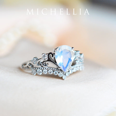 [Francesca] Heirloom Crown Pear Engagement Ring in Moonstone Women's Ring michelliafinejewelry   