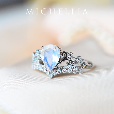 [Francesca] Heirloom Crown Pear Engagement Ring in Moonstone Women's Ring michelliafinejewelry   
