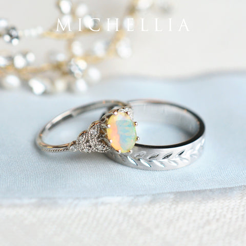 [Oliver] Men's Engraved Laurel Leaf Band Men's Band Michellia Fine Jewelry   