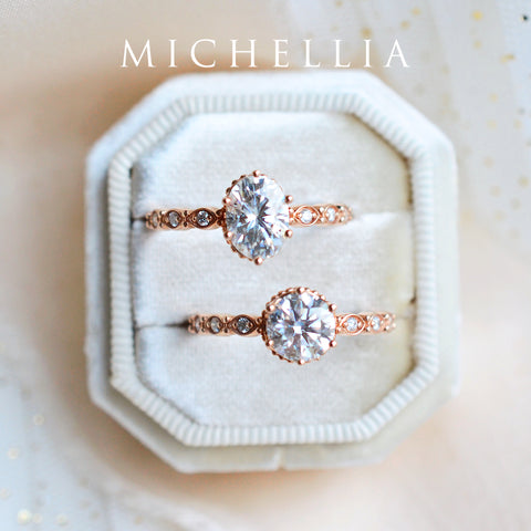 [Evelyn] Vintage Classic Crown Engagement Ring in Diamond / Moissanite Women's Ring michelliafinejewelry   