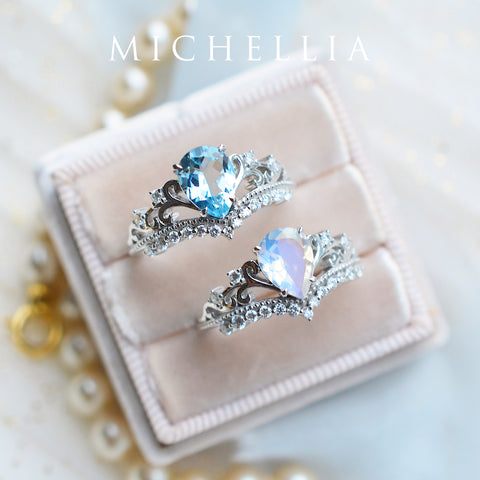 [Francesca] Heirloom Crown Pear Engagement Ring in Moonstone Women's Ring michelliafinejewelry   