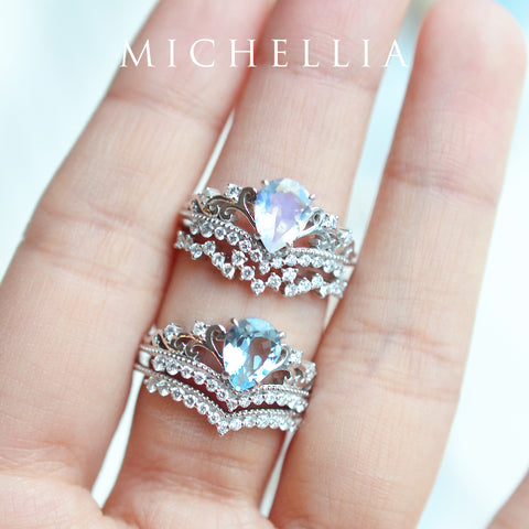 [Francesca] Heirloom Crown Pear Engagement Ring in Aquamarine Women's Ring michelliafinejewelry   