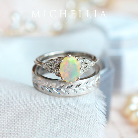 [Olivia] Classic Floral Oval Engagement Ring in Lab Emerald Women's Ring michelliafinejewelry   