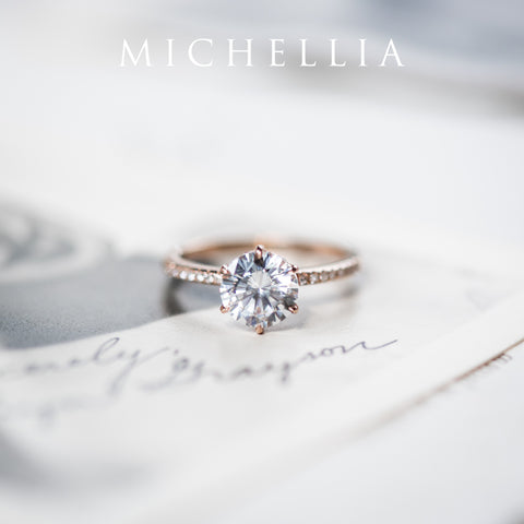 [Kate] Classic Pave Hidden Diamond 6-Prong Solitaire Engagement Ring in Diamond / Moissanite Women's Ring michelliafinejewelry   