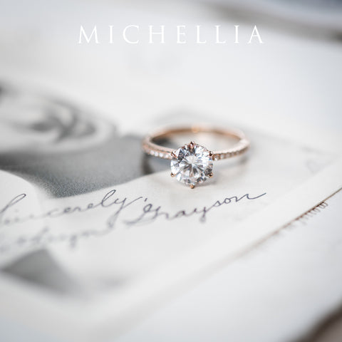 [Kate] Classic Pave Hidden Diamond 6-Prong Solitaire Engagement Ring in Diamond / Moissanite Women's Ring michelliafinejewelry   