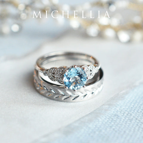 [Kerensa] Classic Floral Engagement Ring in Aquamarine Women's Ring michelliafinejewelry