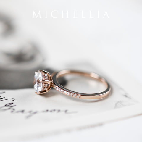 [Kate] Classic Pave Hidden Diamond 6-Prong Solitaire Engagement Ring in Diamond / Moissanite Women's Ring michelliafinejewelry   