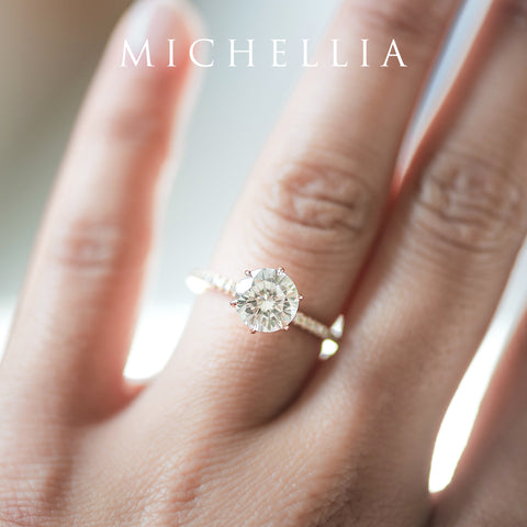 [Kate] Classic Pave Hidden Diamond 6-Prong Solitaire Engagement Ring in Diamond / Moissanite Women's Ring michelliafinejewelry   