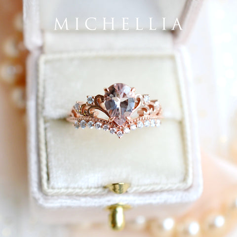 [Francesca] Heirloom Crown Pear Engagement Ring in Morganite Women's Ring michelliafinejewelry   