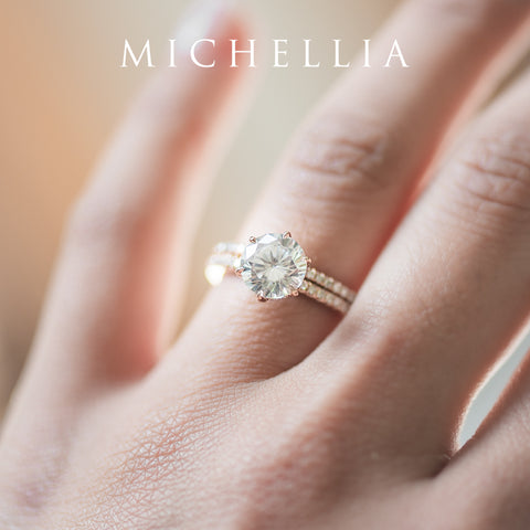 [Kate] Classic Pave Hidden Diamond 6-Prong Solitaire Engagement Ring in Diamond / Moissanite Women's Ring michelliafinejewelry   