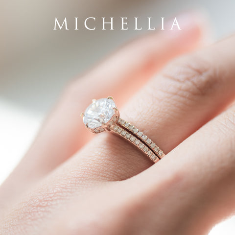 [Kate] Classic Pave Hidden Diamond 6-Prong Solitaire Engagement Ring in Diamond / Moissanite Women's Ring michelliafinejewelry   