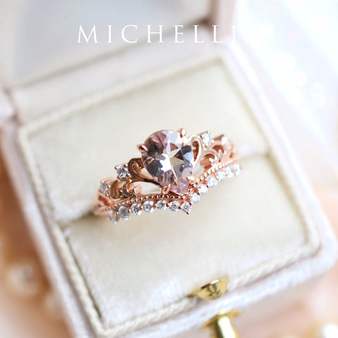 [Francesca] Heirloom Crown Pear Engagement Ring in Morganite Women's Ring michelliafinejewelry   