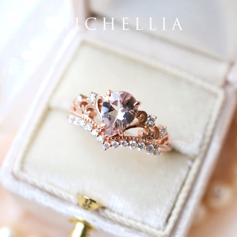 [Francesca] Heirloom Crown Pear Engagement Ring in Morganite Women's Ring michelliafinejewelry   