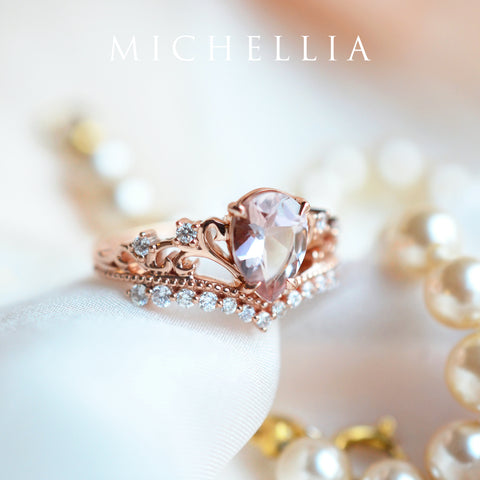 [Francesca] Heirloom Crown Pear Engagement Ring in Morganite Women's Ring michelliafinejewelry   