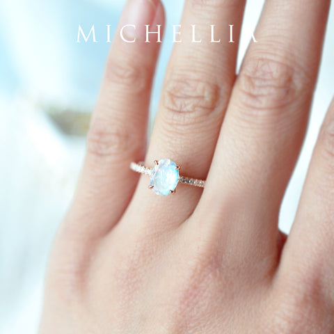 [Elaine] Modern Classic Oval Solitaire Ring in Moonstone Women's Ring michelliafinejewelry   