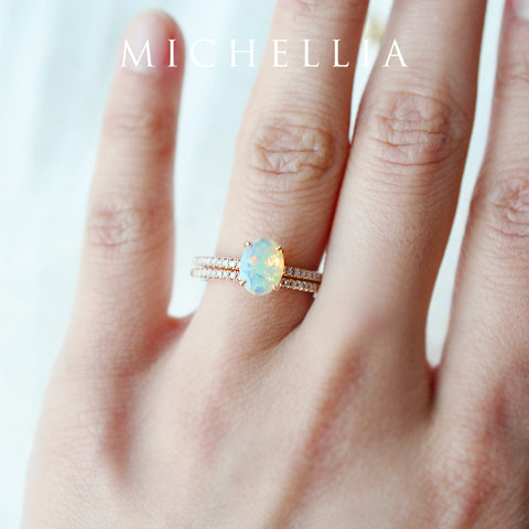 [Elaine] Modern Classic Oval Solitaire Ring in Natural Australian Opal Women's Ring michelliafinejewelry   