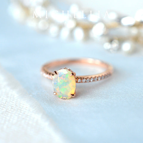 [Elaine] Modern Classic Oval Solitaire Ring in Natural Australian Opal Women's Ring michelliafinejewelry   