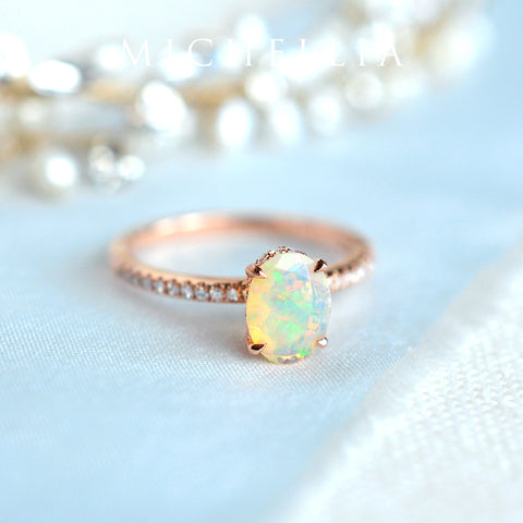 [Elaine] Modern Classic Oval Solitaire Ring in Natural Australian Opal Women's Ring michelliafinejewelry   
