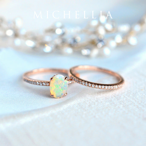 [Elaine] Modern Classic Oval Solitaire Ring in Natural Australian Opal Women's Ring michelliafinejewelry   